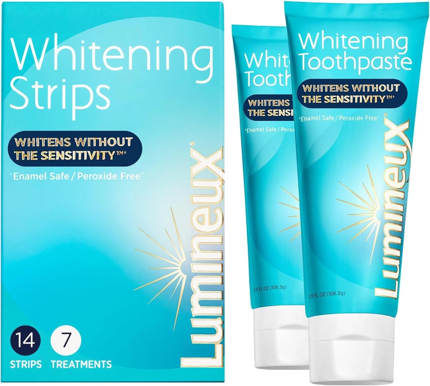 Whitening Starter Set – Peroxide Free - Enamel Safe for Whiter Teeth – Includes 7 Whitening Treatments & 2 Pack Whitening Toothpaste, Fluoride Free & Dentist Formulated